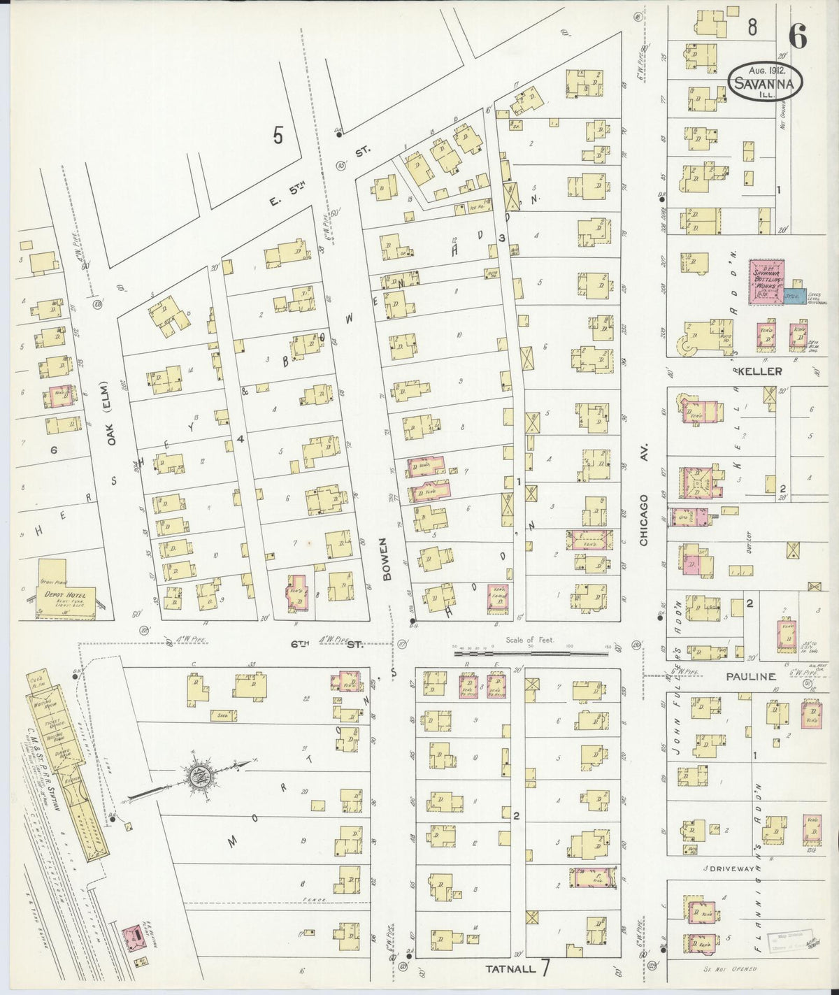 Sanborn Fire Insurance Map from Savanna, Carroll County, Illinois (1912), Sheet #0006 - Historic Sanborn Fire Insurance Map Print, vintage old map wall art, antique decor, genealogy gift, Illinois Illinois map