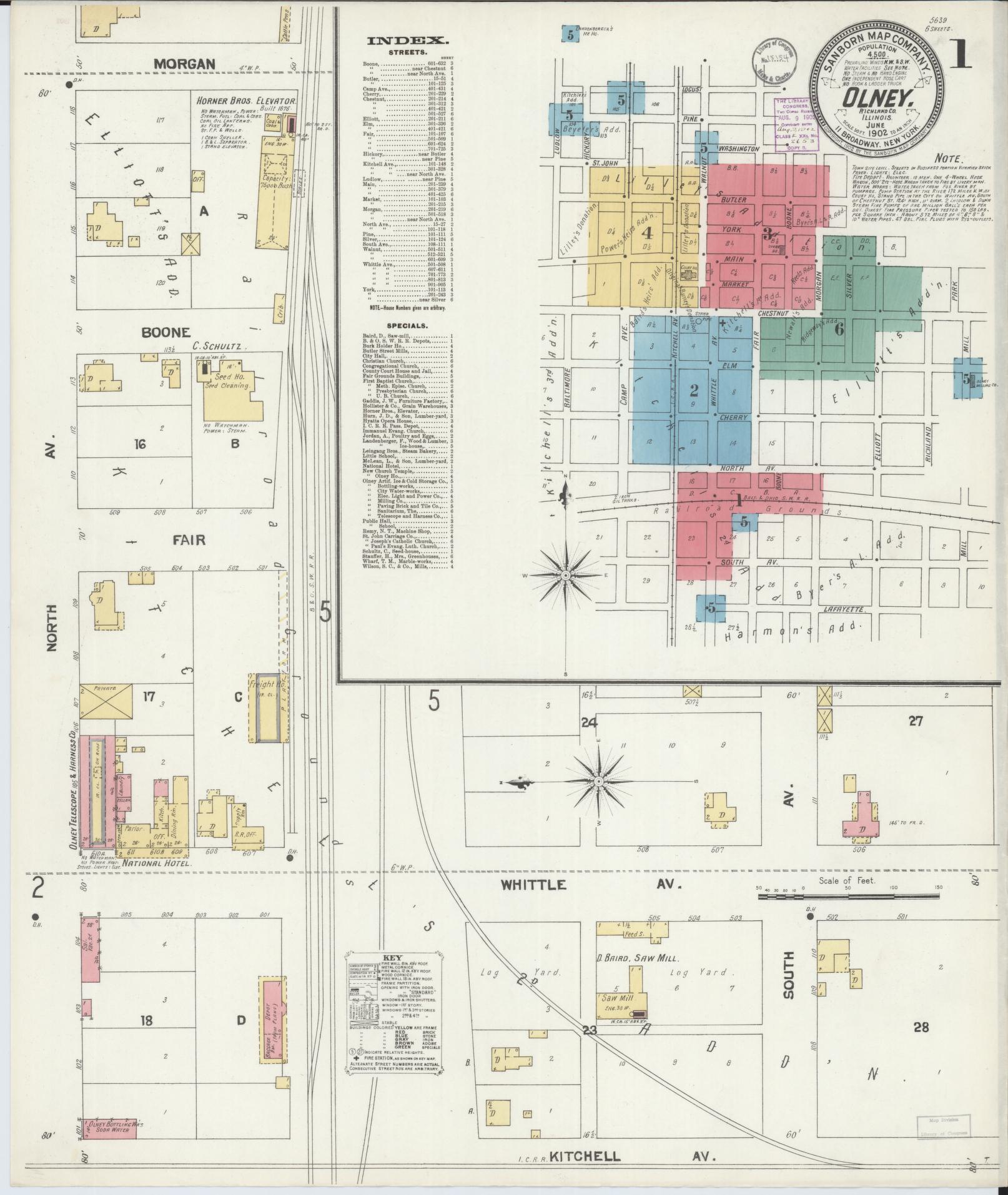 Sanborn Fire Insurance Map from Olney, Richland County, Illinois (1902), Sheet #0001 - Historic Sanborn Fire Insurance Map Print, vintage old map wall art, antique decor, genealogy gift, Illinois Illinois map