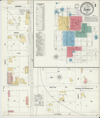 Sanborn Fire Insurance Map from Olney, Richland County, Illinois (1902), Sheet #0001 - Historic Sanborn Fire Insurance Map Print, vintage old map wall art, antique decor, genealogy gift, Illinois Illinois map