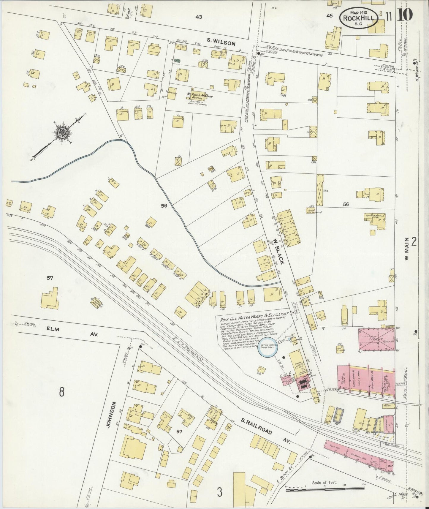 Sanborn Fire Insurance Map from Rock Hill, York County, South Carolina (1910), Sheet #0010 - Complete Map Set gallery image, historic Sanborn map, vintage wall art, South Carolina South Carolina