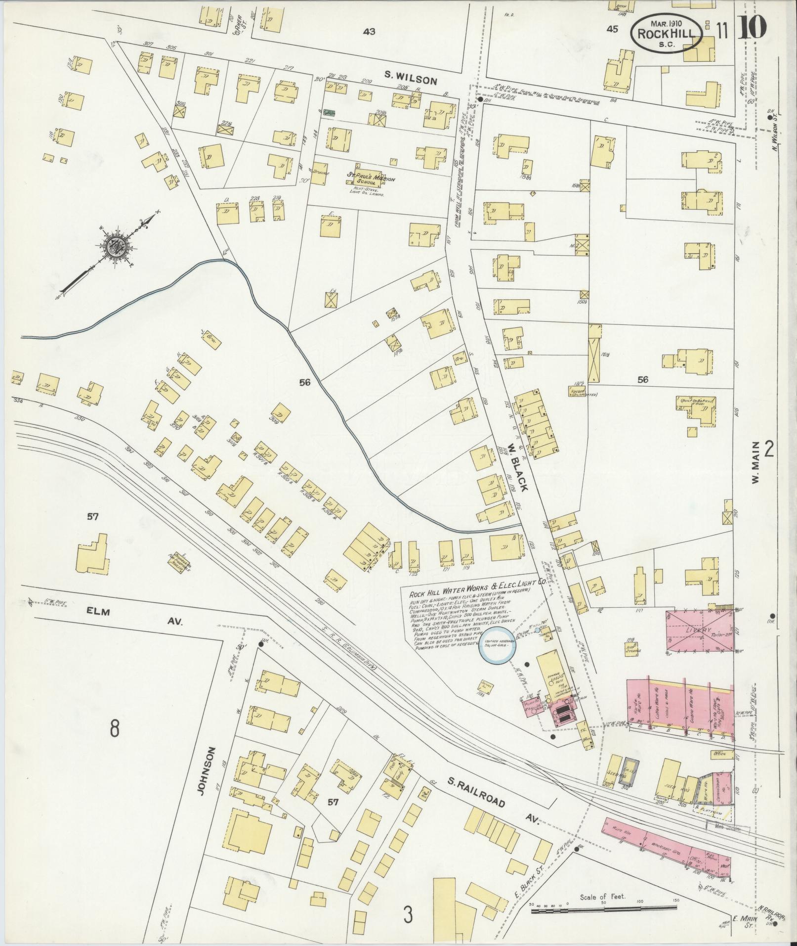 Sanborn Fire Insurance Map from Rock Hill, York County, South Carolina (1910), Sheet #0010 - Complete Map Set gallery image, historic Sanborn map, vintage wall art, South Carolina South Carolina