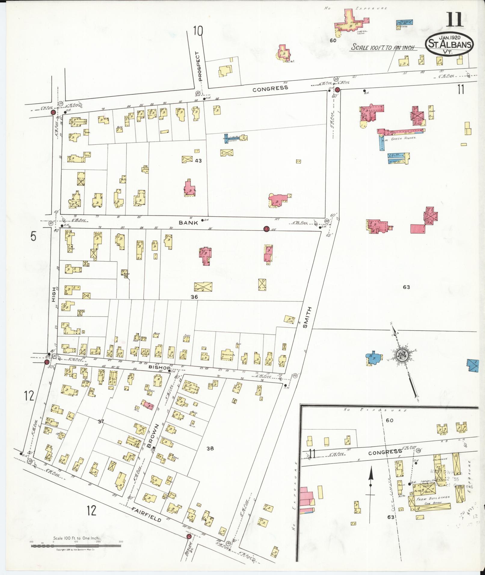 Sanborn Fire Insurance Map from Saint Albans, Franklin County, Vermont (1920), Sheet #0011 - Complete Map Set gallery image, historic Sanborn map, vintage wall art, Vermont Vermont
