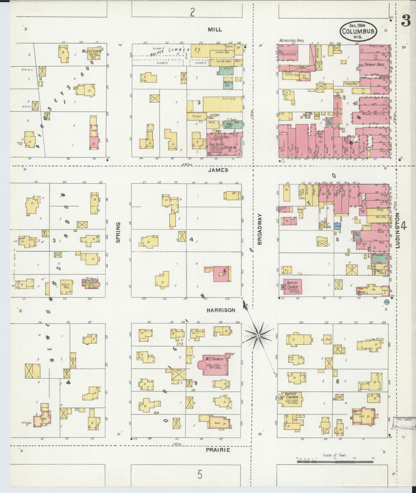 Sanborn Fire Insurance Map from Columbus, Columbia and Dodge County, Wisconsin (1904), Sheet #0003 - Historic Sanborn Fire Insurance Map Print, vintage old map wall art, antique decor, genealogy gift, Wisconsin Wisconsin map