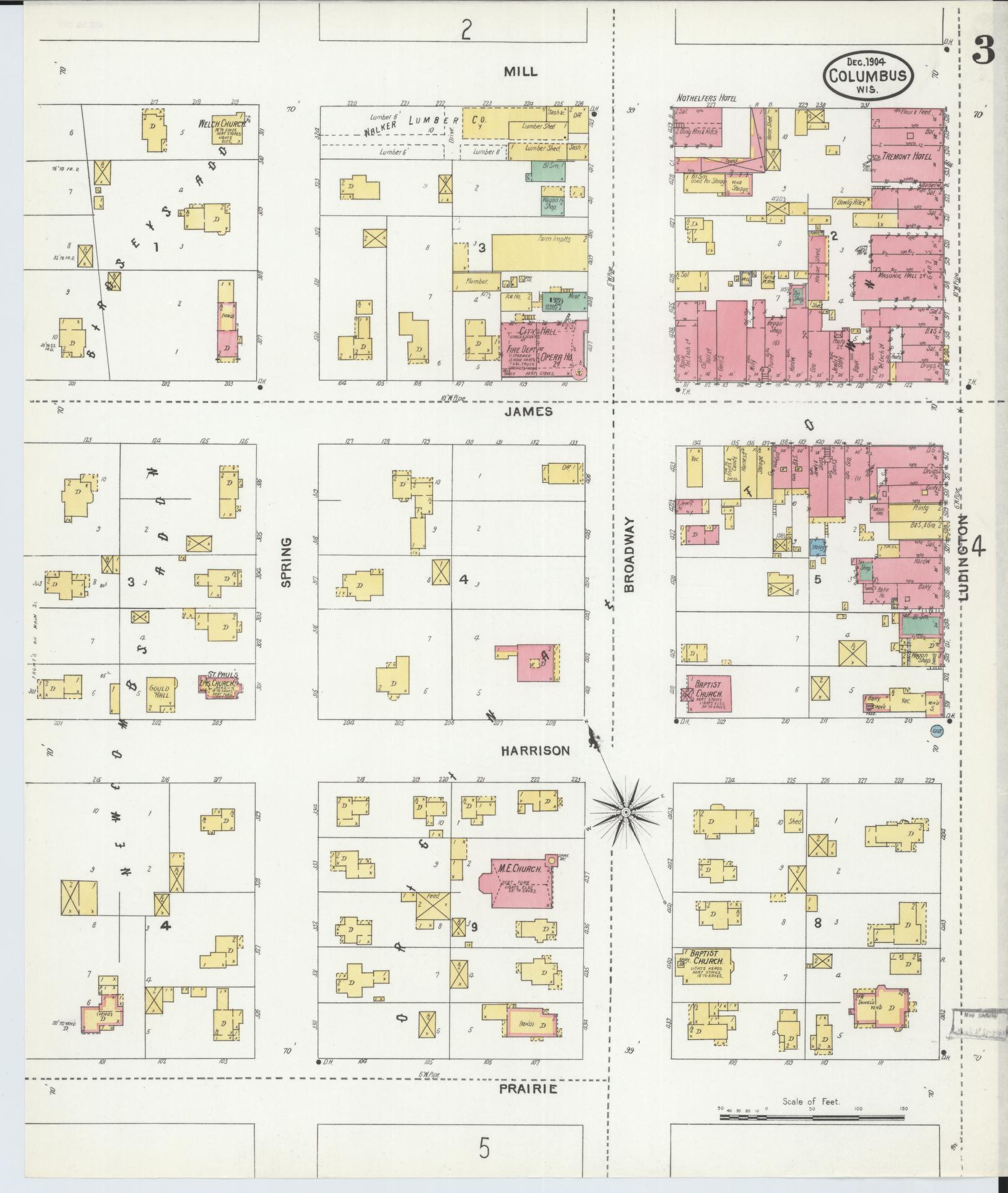 Sanborn Fire Insurance Map from Columbus, Columbia and Dodge County, Wisconsin (1904), Sheet #0003 - Historic Sanborn Fire Insurance Map Print, vintage old map wall art, antique decor, genealogy gift, Wisconsin Wisconsin map