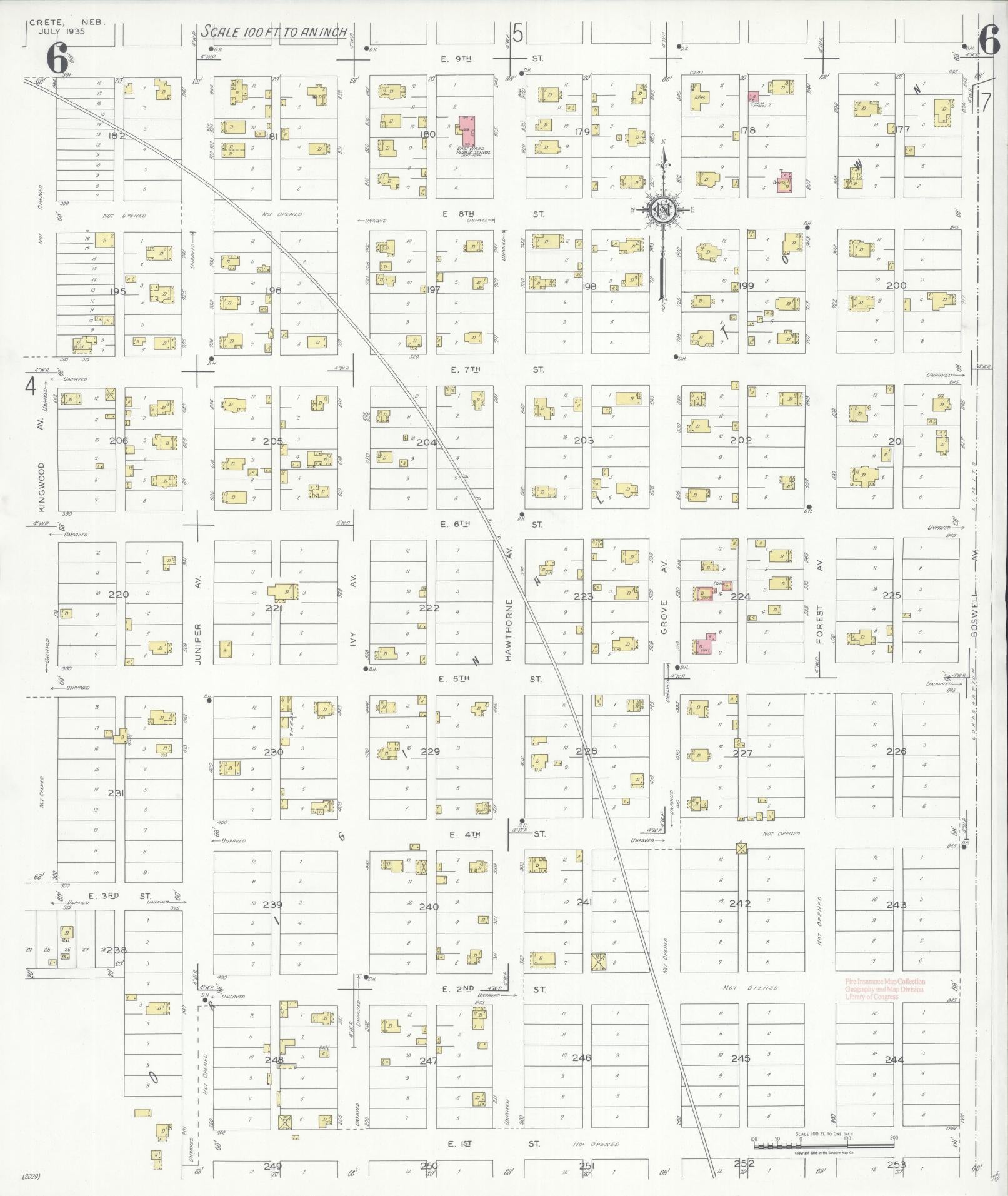 Sanborn Fire Insurance Map from Crete, Saline County, Nebraska (1935), Sheet #0006 - Complete Map Set gallery image, historic Sanborn map, vintage wall art, Nebraska Nebraska