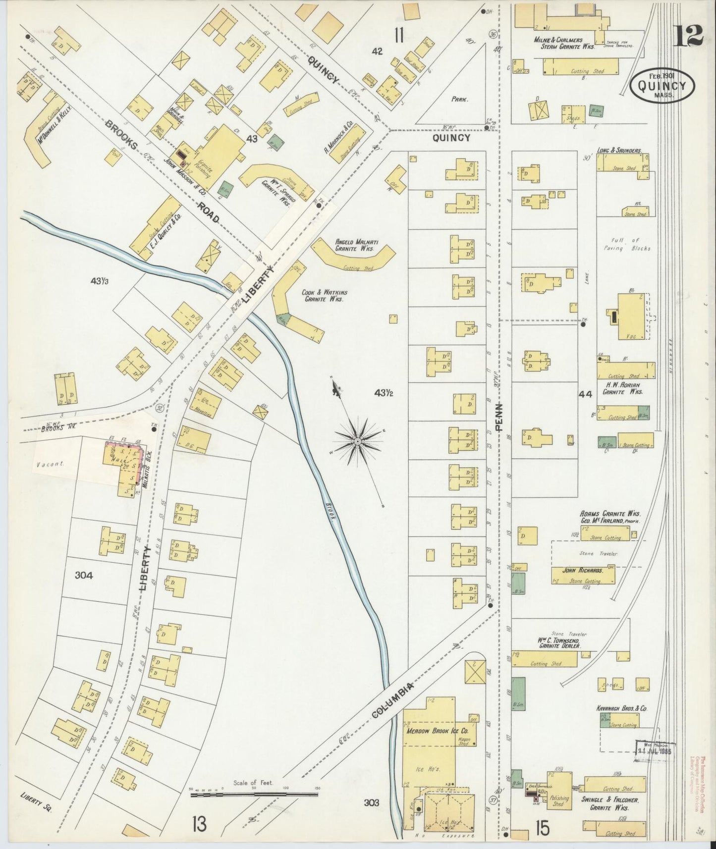 Sanborn Fire Insurance Map from Quincy, Norfolk County, Massachusetts (1901), Sheet #0012 - Historic Sanborn Fire Insurance Map Print, vintage old map wall art, antique decor, genealogy gift, Massachusetts Massachusetts map