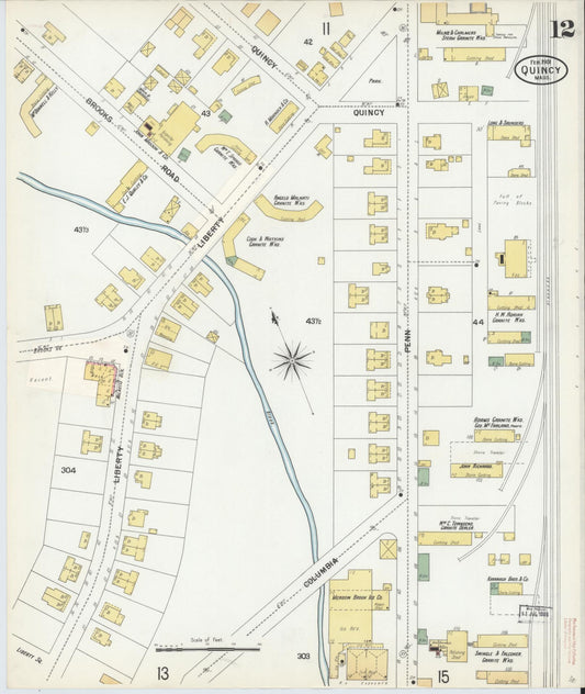 Sanborn Fire Insurance Map from Quincy, Norfolk County, Massachusetts (1901), Sheet #0012 - Historic Sanborn Fire Insurance Map Print, vintage old map wall art, antique decor, genealogy gift, Massachusetts Massachusetts map