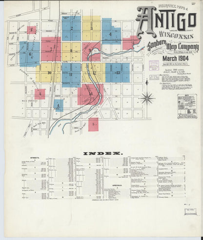 Sanborn Fire Insurance Map from Antigo, Langlade County, Wisconsin (1904), Sheet #0001 - Complete Map Set gallery image, historic Sanborn map, vintage wall art, Wisconsin Wisconsin