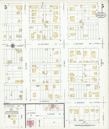Sanborn Fire Insurance Map from Wewoka, Seminole County, Oklahoma (1925), Sheet #0005 - Complete Map Set gallery image, historic Sanborn map, vintage wall art, Oklahoma Oklahoma