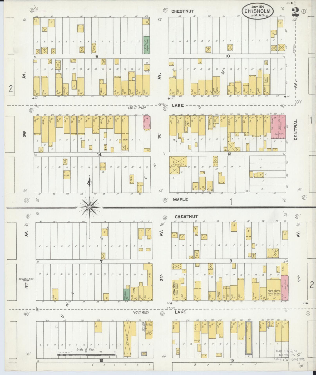 Sanborn Fire Insurance Map from Chisholm, Saint Louis County, Minnesota (1904), Sheet #0002 - Complete Map Set gallery image, historic Sanborn map, vintage wall art, Minnesota Minnesota