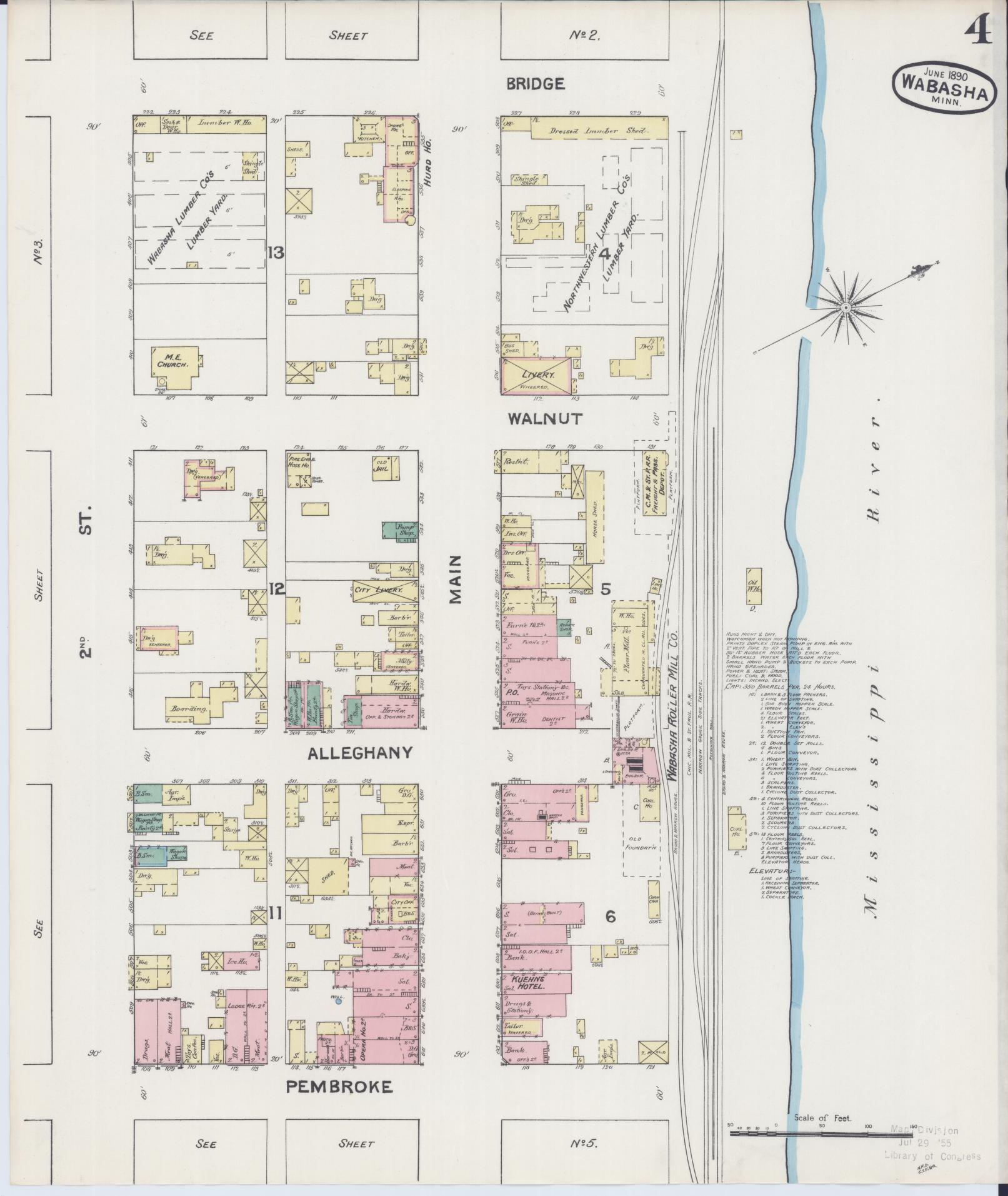 Sanborn Fire Insurance Map from Wabasha, Wabasha County, Minnesota (1890), Sheet #0004 - Complete Map Set gallery image, historic Sanborn map, vintage wall art, Minnesota Minnesota