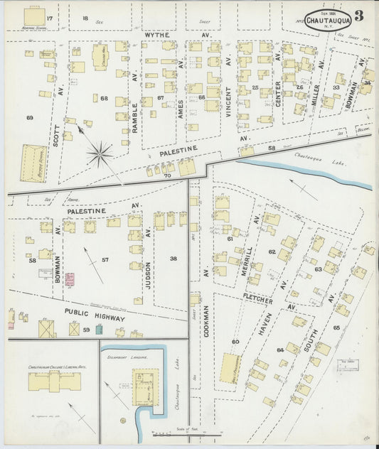 Sanborn Fire Insurance Map from Chautauqua, Chautauqua County, New York (1891), Sheet #0003 - Historic Sanborn Fire Insurance Map Print, vintage old map wall art, antique decor, genealogy gift, New York New York map
