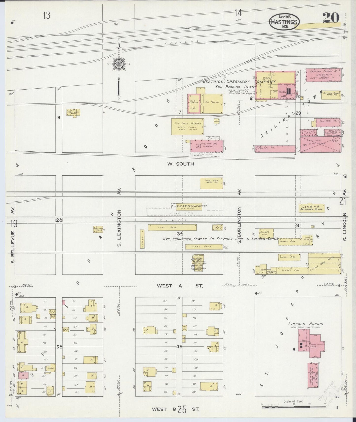 Sanborn Fire Insurance Map from Hastings, Adams County, Nebraska (1915), Sheet #0020 - Historic Sanborn Fire Insurance Map Print, vintage old map wall art, antique decor, genealogy gift, Nebraska Nebraska map