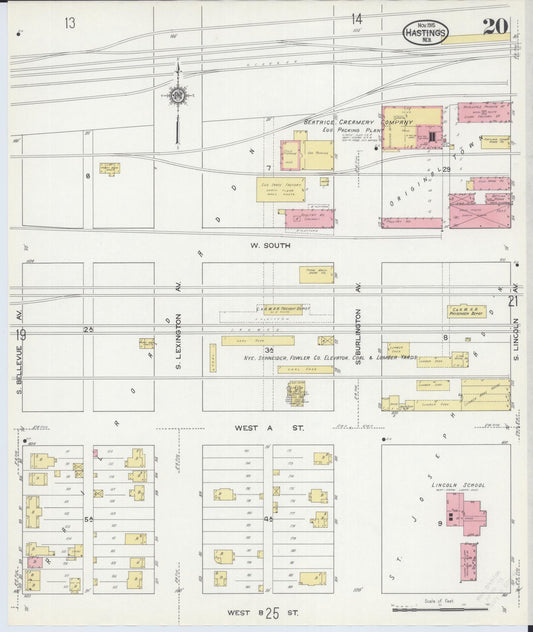 Sanborn Fire Insurance Map from Hastings, Adams County, Nebraska (1915), Sheet #0020 - Historic Sanborn Fire Insurance Map Print, vintage old map wall art, antique decor, genealogy gift, Nebraska Nebraska map
