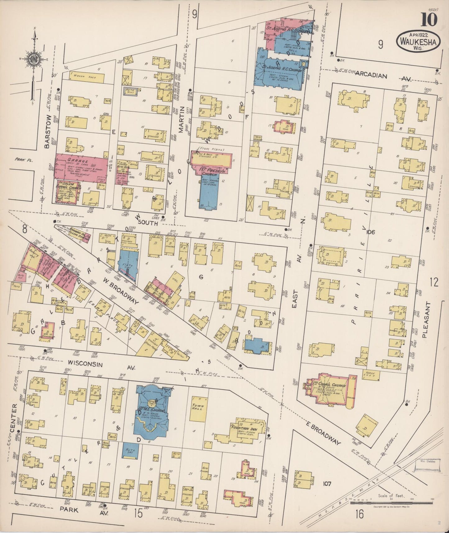 Sanborn Fire Insurance Map from Waukesha, Waukesha County, Wisconsin (1922), Sheet #0010 - Complete Map Set gallery image, historic Sanborn map, vintage wall art, Wisconsin Wisconsin