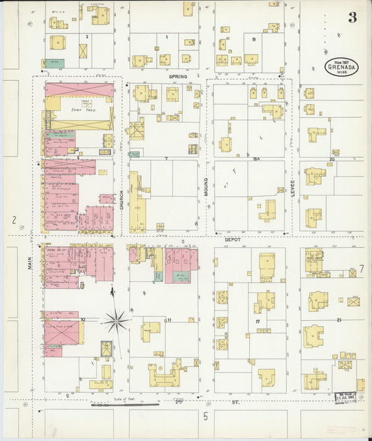 Sanborn Fire Insurance Map from Grenada, Grenada County, Mississippi (1907), Sheet #0003 - Historic Sanborn Fire Insurance Map Print, vintage old map wall art, antique decor, genealogy gift, Mississippi Mississippi map