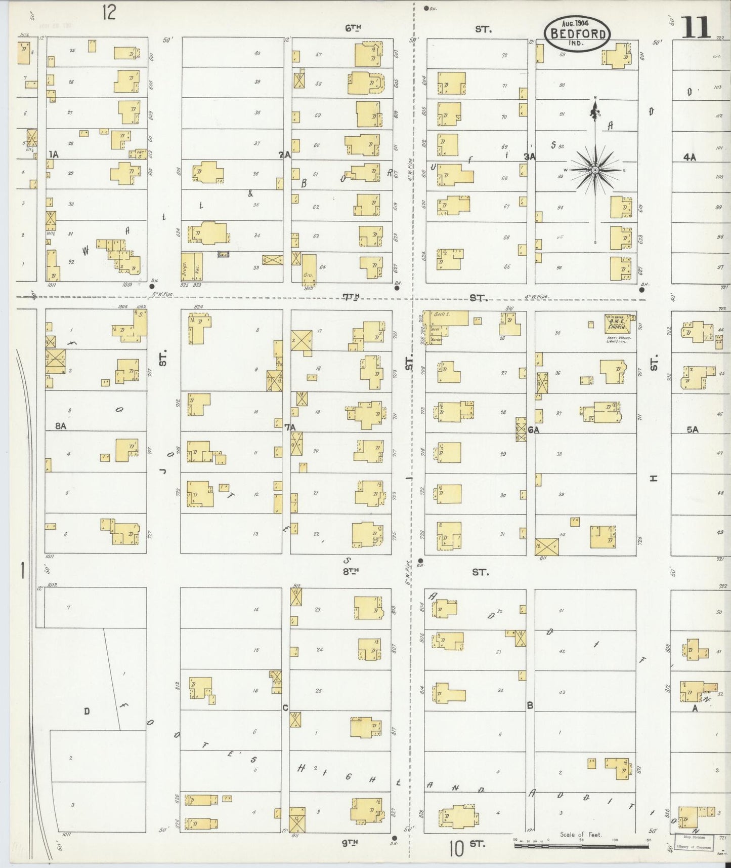 Sanborn Fire Insurance Map from Bedford, Lawrence County, Indiana (1904), Sheet #0011 - Complete Map Set gallery image, historic Sanborn map, vintage wall art, Indiana Indiana