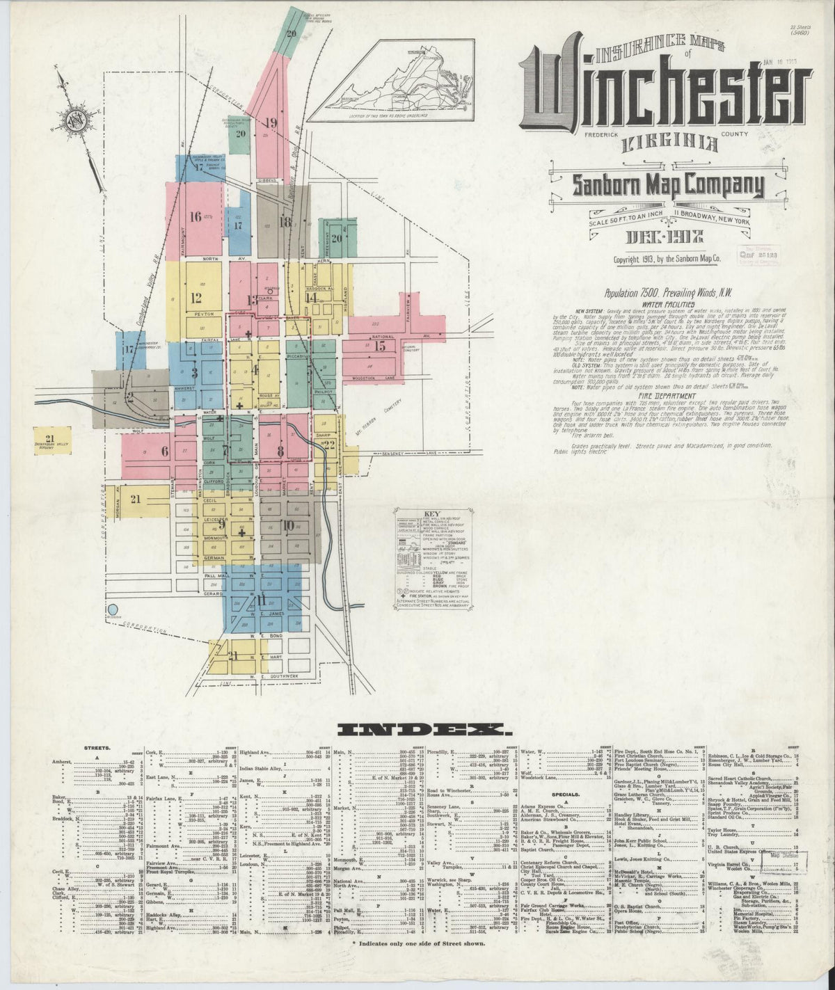 Sanborn Fire Insurance Map from Winchester, Independent Cities, Virginia (1912), Sheet #0001 - Complete Map Set gallery image, historic Sanborn map, vintage wall art, Virginia Virginia
