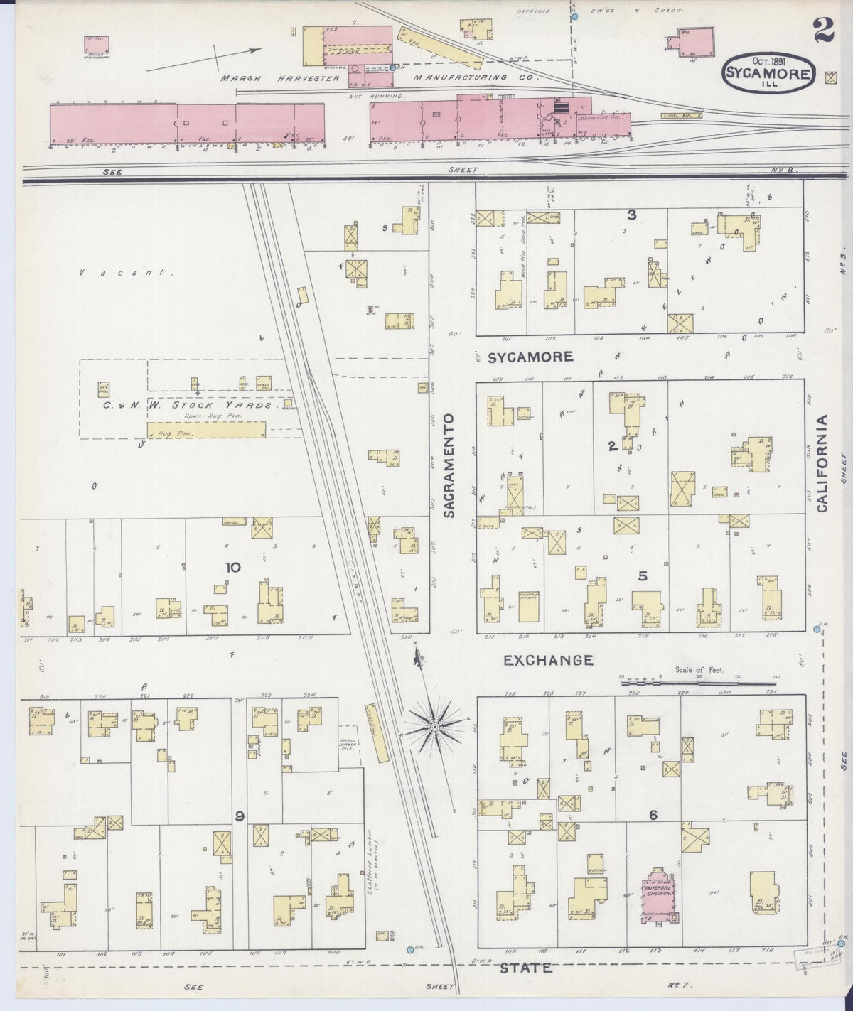 Sanborn Fire Insurance Map from Sycamore, De Kalb County, Illinois (1891), Sheet #0002 - Complete Map Set gallery image, historic Sanborn map, vintage wall art, Illinois Illinois