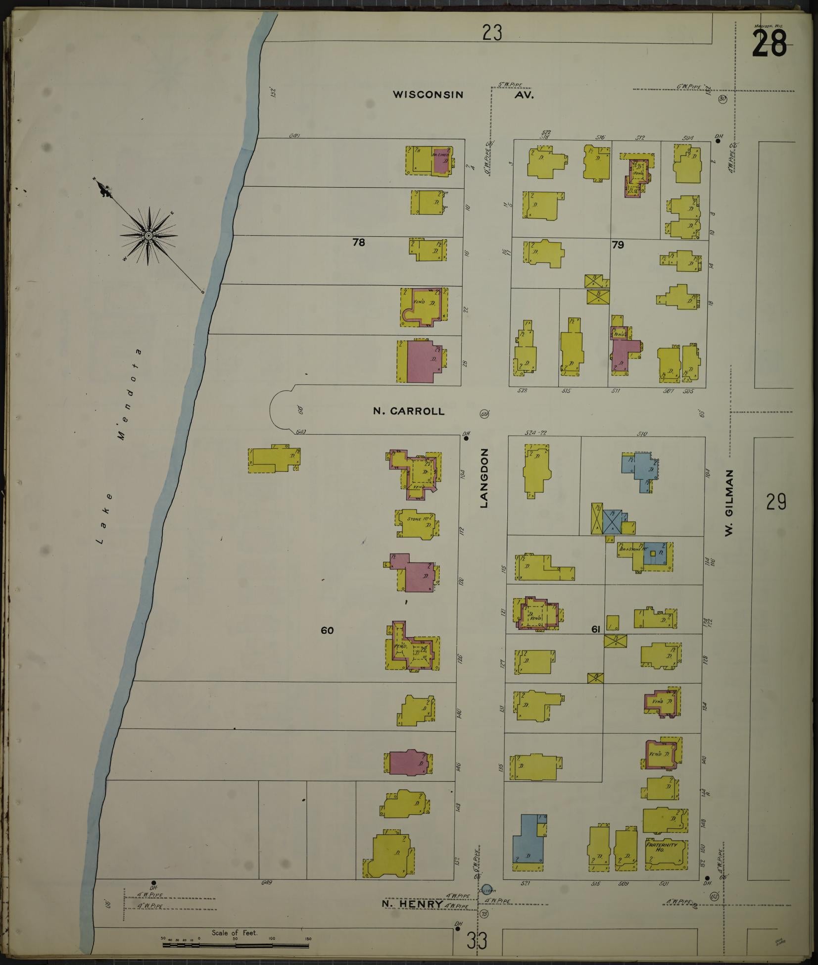 Sanborn Fire Insurance Map from Madison, Dane County, Wisconsin (1908), Sheet #0028 - Historic Sanborn Fire Insurance Map Print, vintage old map wall art, antique decor, genealogy gift, Wisconsin Wisconsin map