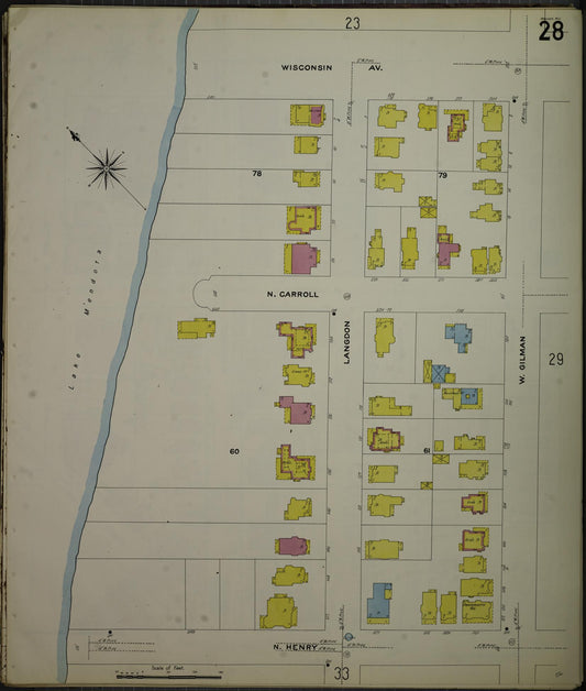 Sanborn Fire Insurance Map from Madison, Dane County, Wisconsin (1908), Sheet #0028 - Historic Sanborn Fire Insurance Map Print, vintage old map wall art, antique decor, genealogy gift, Wisconsin Wisconsin map