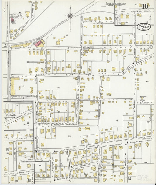 Sanborn Fire Insurance Map from Tyler, Smith County, Texas (1919), Sheet #0010 - Historic Sanborn Fire Insurance Map Print, vintage old map wall art, antique decor, genealogy gift, Texas Texas map
