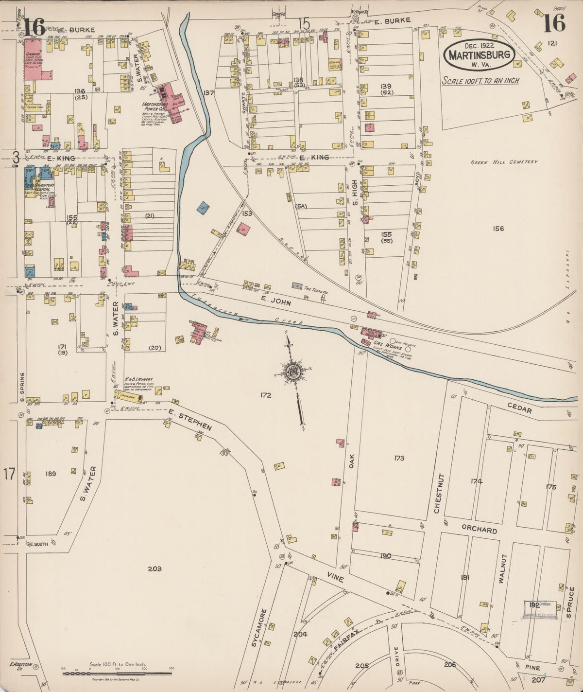 Sanborn Fire Insurance Map from Martinsburg, Berkeley County, West Virginia (1922), Sheet #0016 - Complete Map Set gallery image, historic Sanborn map, vintage wall art, West Virginia West Virginia