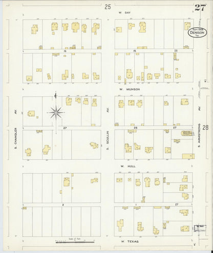 Sanborn Fire Insurance Map from Denison, Grayson County, Texas (1908), Sheet #0027 - Complete Map Set gallery image, historic Sanborn map, vintage wall art, Texas Texas