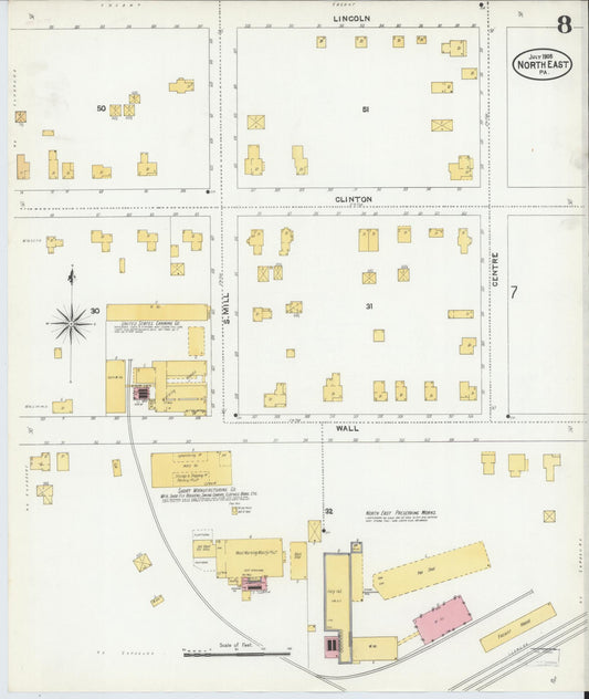 Sanborn Fire Insurance Map from North East, Erie County, Pennsylvania (1905), Sheet #0008 - Historic Sanborn Fire Insurance Map Print, vintage old map wall art, antique decor, genealogy gift, Pennsylvania Pennsylvania map