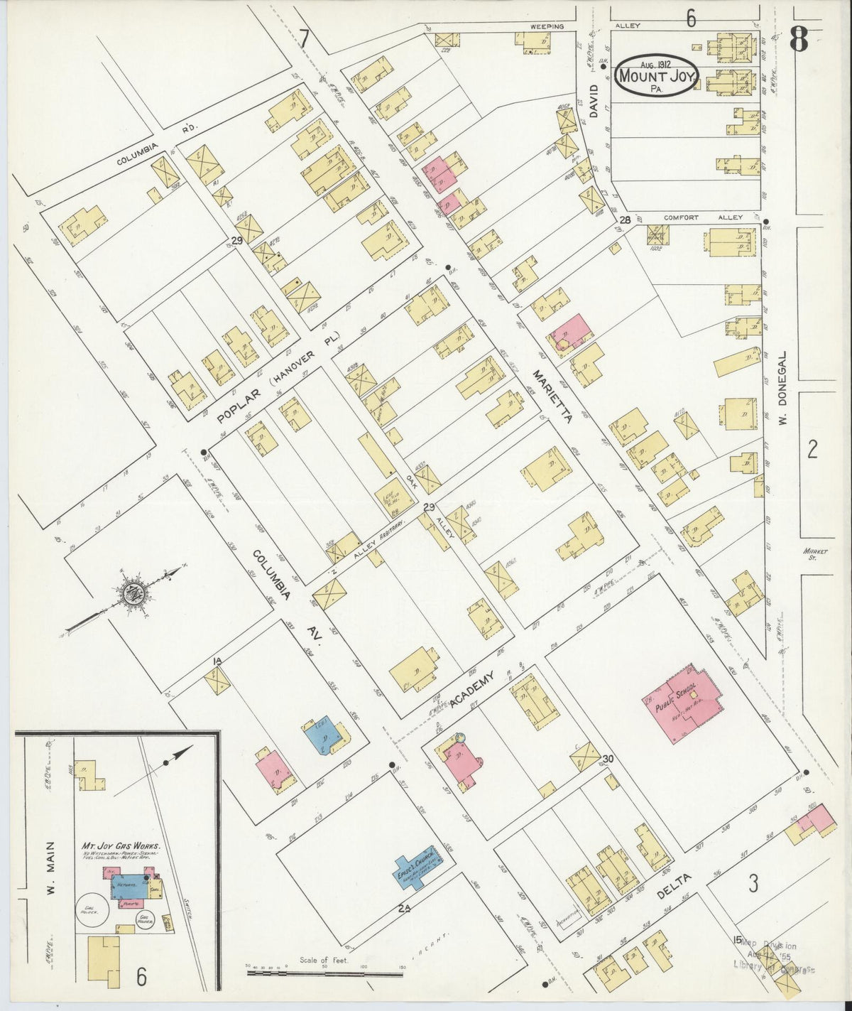 Sanborn Fire Insurance Map from Mount Joy, Lancaster County, Pennsylvania (1912), Sheet #0008 - Historic Sanborn Fire Insurance Map Print, vintage old map wall art, antique decor, genealogy gift, Pennsylvania Pennsylvania map