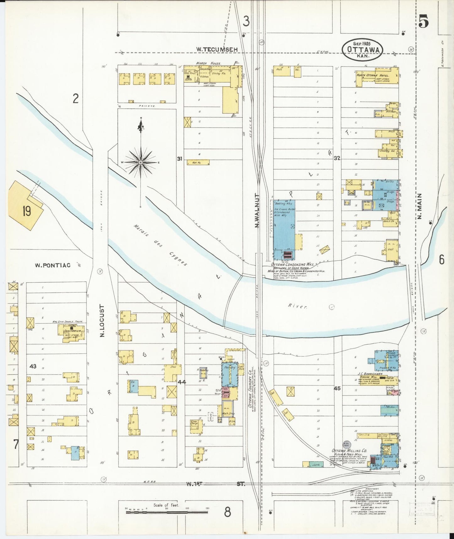 Sanborn Fire Insurance Map from Ottawa, Franklin County, Kansas (1905), Sheet #0005 - Complete Map Set gallery image, historic Sanborn map, vintage wall art, Kansas Kansas