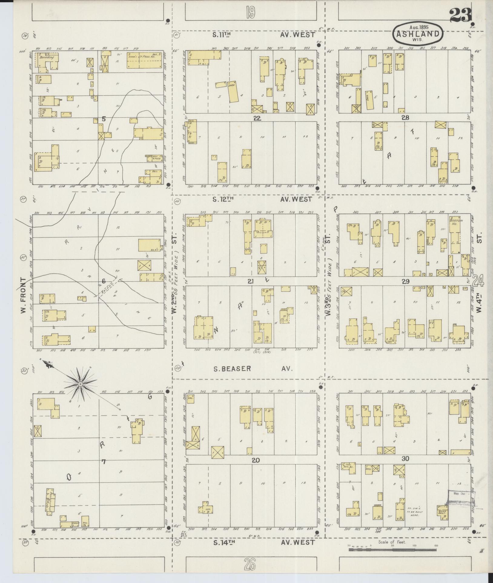 Sanborn Fire Insurance Map from Ashland, Ashland County, Wisconsin (1895), Sheet #0023 - Historic Sanborn Fire Insurance Map Print, vintage old map wall art, antique decor, genealogy gift, Wisconsin Wisconsin map