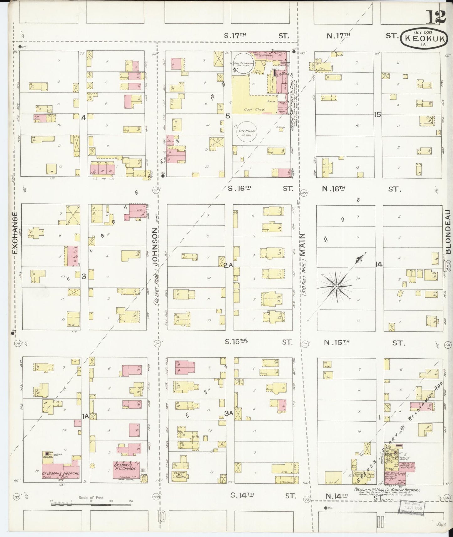 Sanborn Fire Insurance Map from Keokuk, Lee County, Iowa (1893), Sheet #0012 - Historic Sanborn Fire Insurance Map Print, vintage old map wall art
