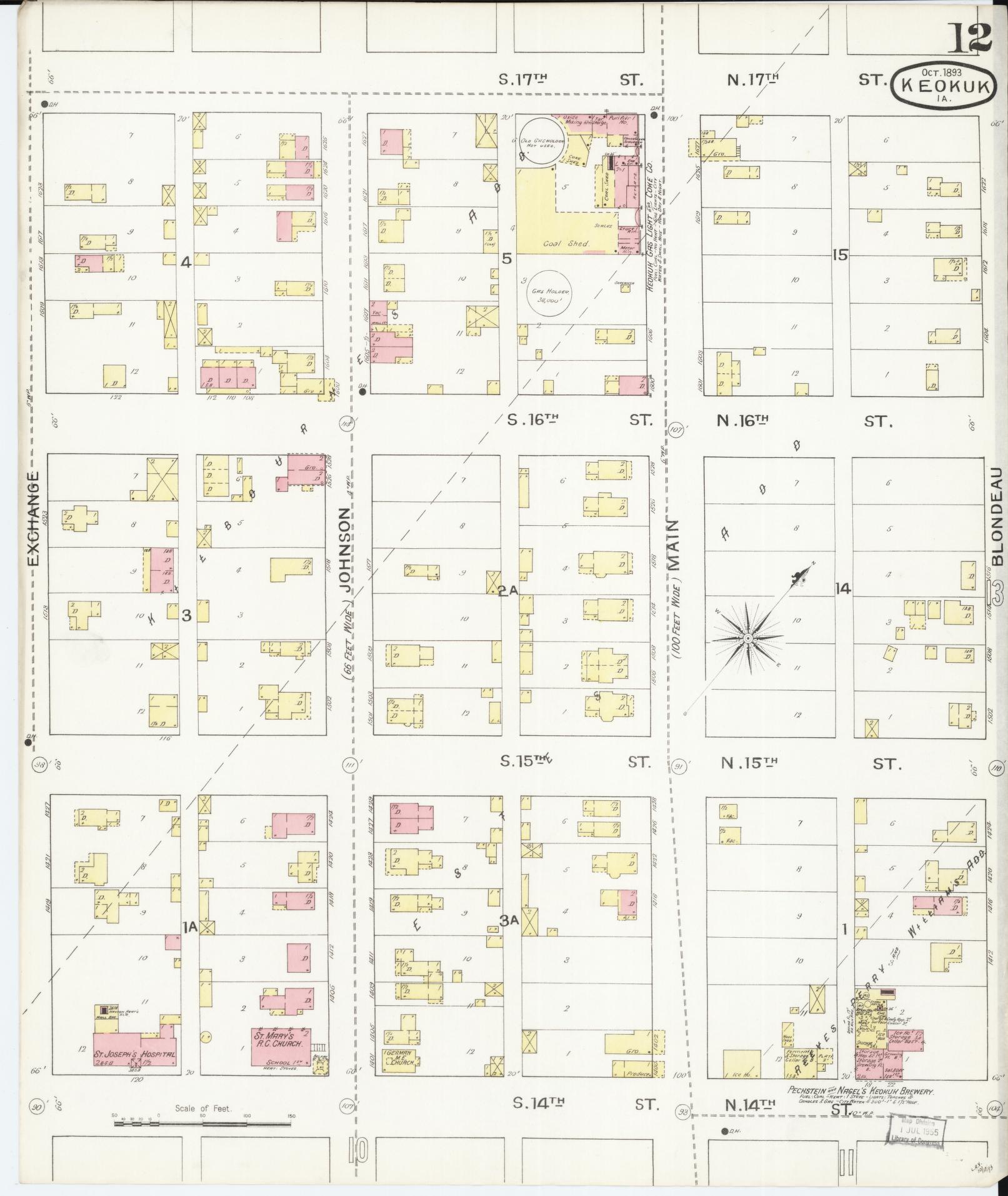 Sanborn Fire Insurance Map from Keokuk, Lee County, Iowa (1893), Sheet #0012 - Historic Sanborn Fire Insurance Map Print, vintage old map wall art