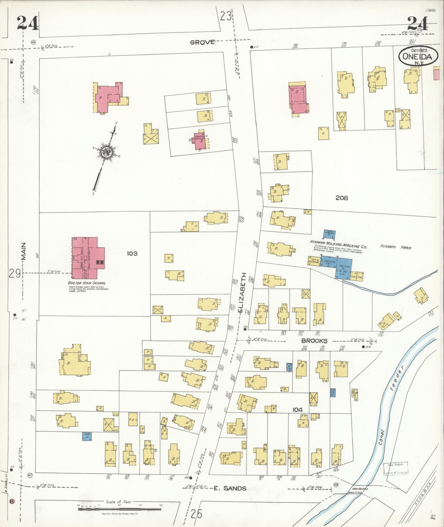 Sanborn Fire Insurance Map from Oneida, Madison County, New York (1923), Sheet #0024 - Historic Sanborn Fire Insurance Map Print, vintage old map wall art, antique decor, genealogy gift, New York New York map