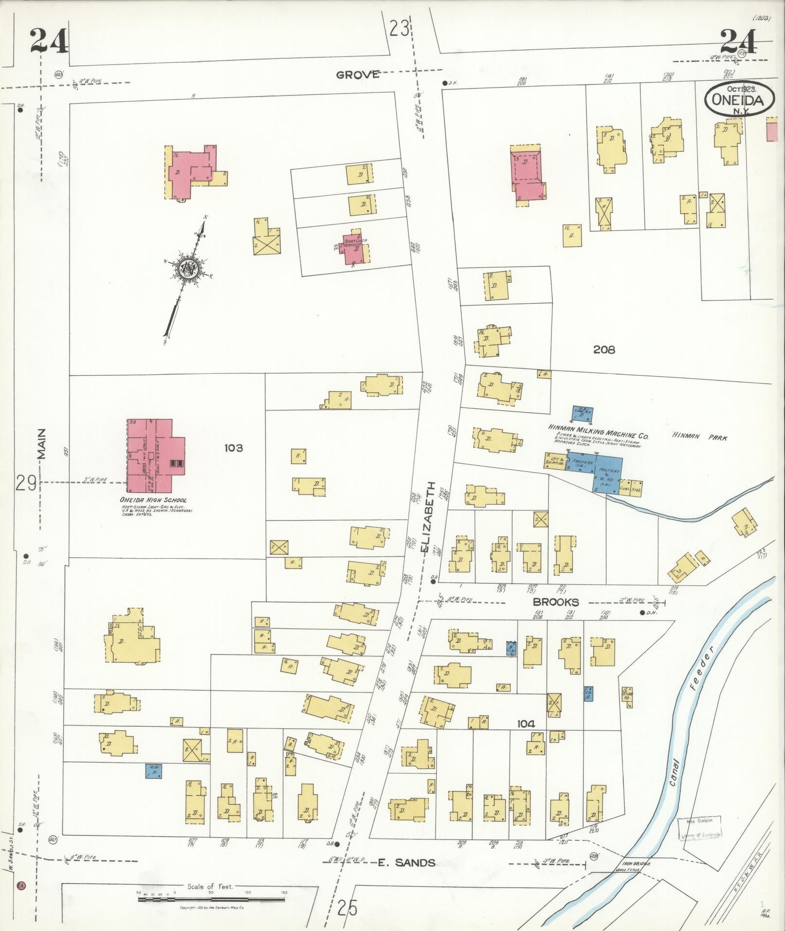 Sanborn Fire Insurance Map from Oneida, Madison County, New York (1923), Sheet #0024 - Historic Sanborn Fire Insurance Map Print, vintage old map wall art, antique decor, genealogy gift, New York New York map