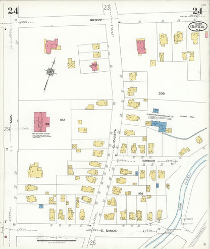 Sanborn Fire Insurance Map from Oneida, Madison County, New York (1923), Sheet #0024 - Historic Sanborn Fire Insurance Map Print, vintage old map wall art, antique decor, genealogy gift, New York New York map