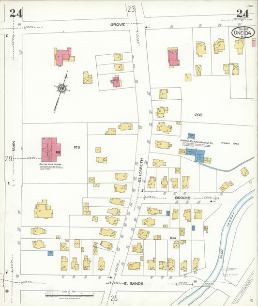 Sanborn Fire Insurance Map from Oneida, Madison County, New York (1923), Sheet #0024 - Historic Sanborn Fire Insurance Map Print, vintage old map wall art, antique decor, genealogy gift, New York New York map