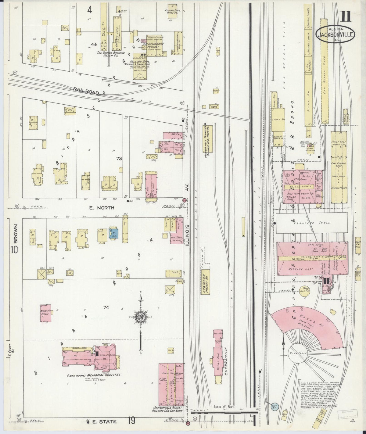 Sanborn Fire Insurance Map from Jacksonville, Morgan County, Illinois (1914), Sheet #0011 - Complete Map Set gallery image, historic Sanborn map, vintage wall art, Illinois Illinois