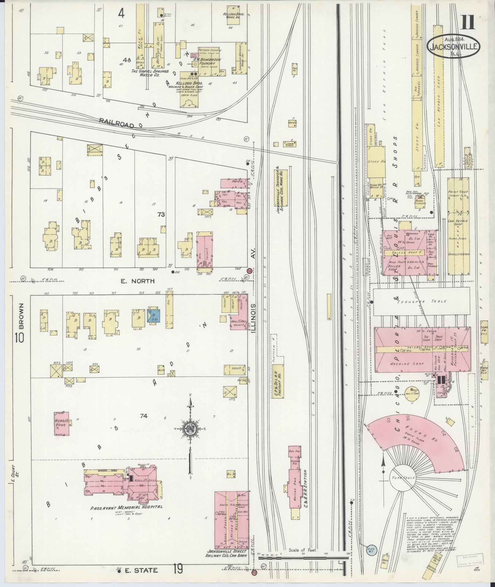 Sanborn Fire Insurance Map from Jacksonville, Morgan County, Illinois (1914), Sheet #0011 - Complete Map Set gallery image, historic Sanborn map, vintage wall art, Illinois Illinois