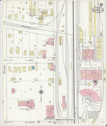 Sanborn Fire Insurance Map from Jacksonville, Morgan County, Illinois (1914), Sheet #0011 - Complete Map Set gallery image, historic Sanborn map, vintage wall art, Illinois Illinois