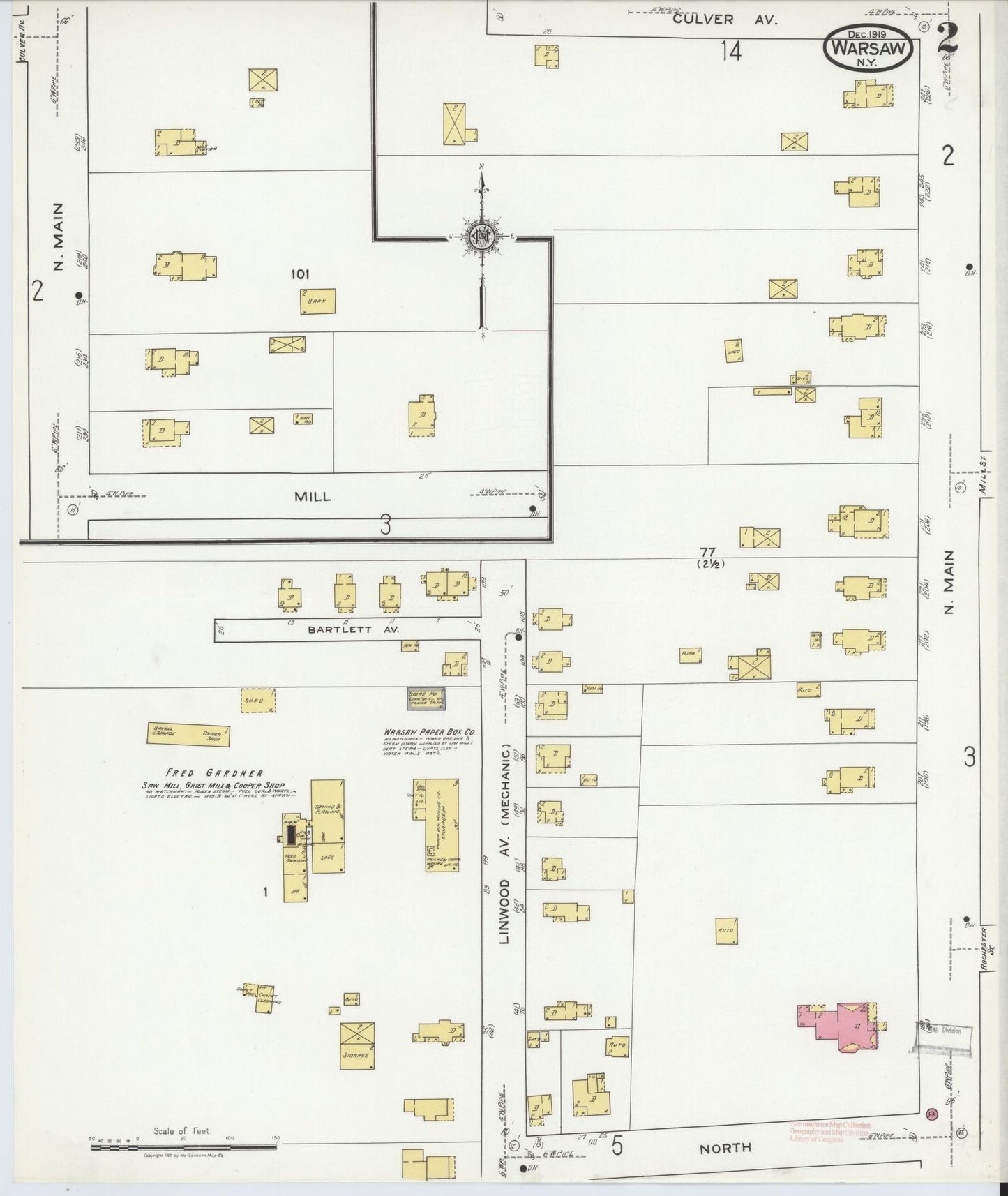 Sanborn Fire Insurance Map from Warsaw, Wyoming County, New York (1919), Sheet #0002 - Complete Map Set gallery image, historic Sanborn map, vintage wall art, Warsaw Wyoming