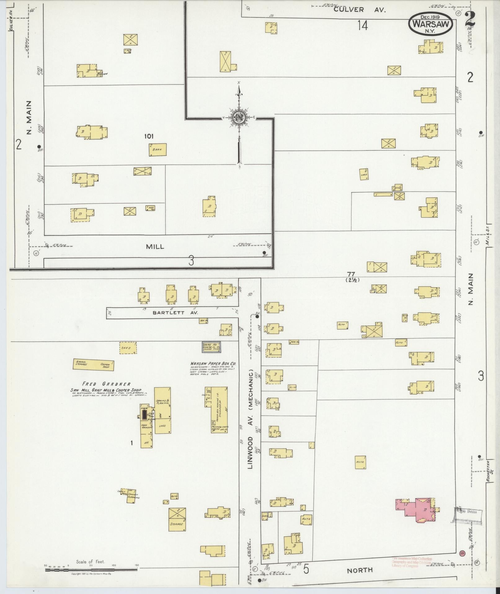 Sanborn Fire Insurance Map from Warsaw, Wyoming County, New York (1919), Sheet #0002 - Complete Map Set gallery image, historic Sanborn map, vintage wall art, Warsaw Wyoming