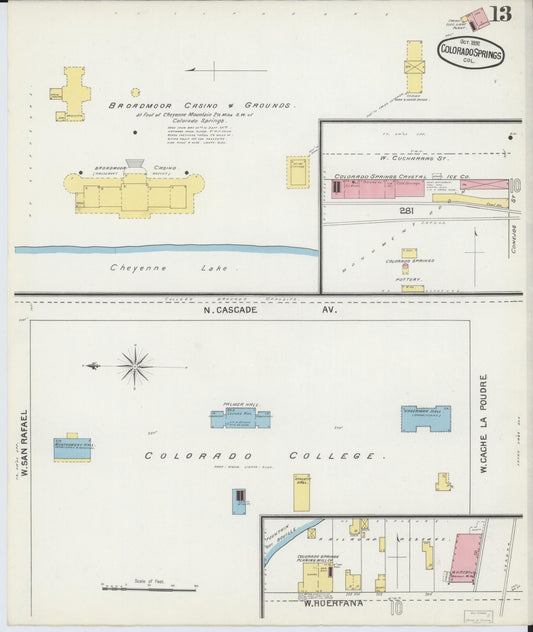 Sanborn Fire Insurance Map from Colorado Springs, El Paso County, Colorado (1892), Sheet #0013 - Historic Sanborn Fire Insurance Map Print, vintage old map wall art, antique decor, genealogy gift, Colorado Colorado map