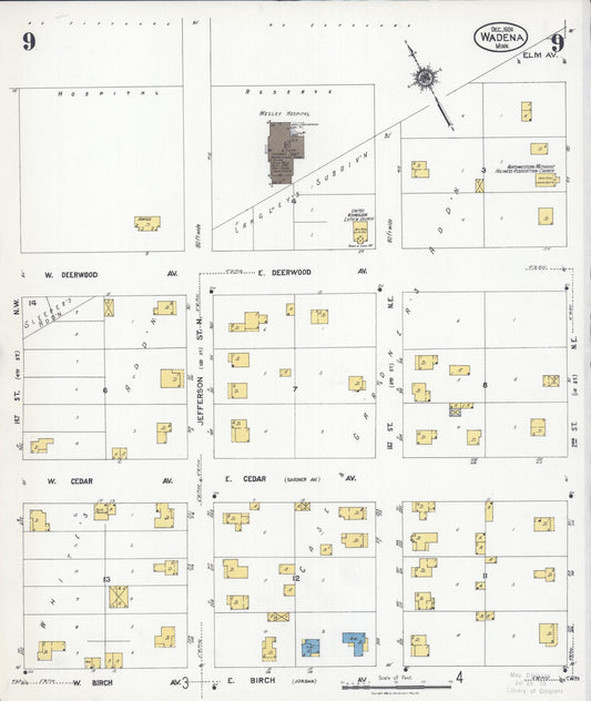 Sanborn Fire Insurance Map from Wadena, Wadena County, Minnesota (1924), Sheet #0009 - Historic Sanborn Fire Insurance Map Print, vintage old map wall art, antique decor, genealogy gift, Minnesota Minnesota map