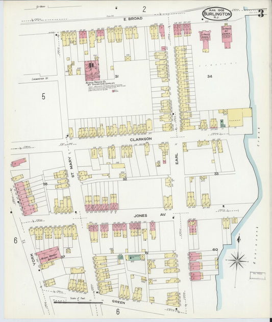 Sanborn Fire Insurance Map from Burlington, Burlington County, New Jersey (1908), Sheet #0002 - Historic Sanborn Fire Insurance Map Print, vintage old map wall art, antique decor, genealogy gift, New Jersey New Jersey map