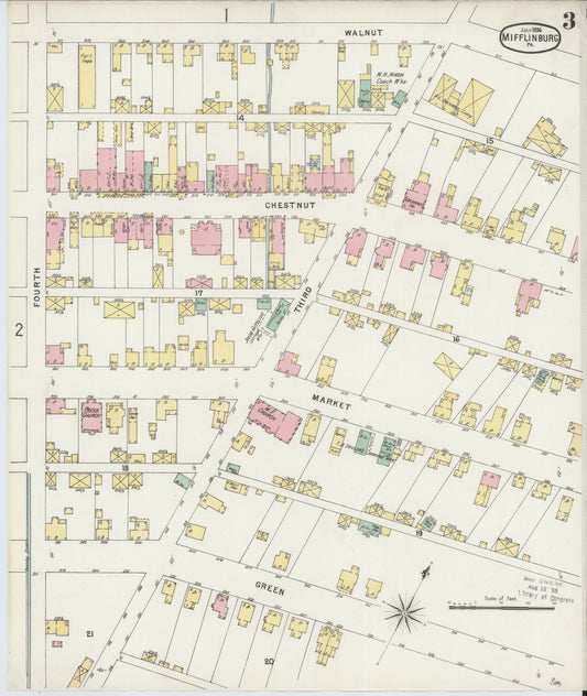 Sanborn Fire Insurance Map from Mifflinburg, Union County, Pennsylvania (1896), Sheet #0003 - Historic Sanborn Fire Insurance Map Print, vintage old map wall art, antique decor, genealogy gift, Pennsylvania Pennsylvania map