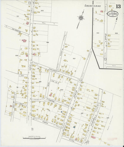 Sanborn Fire Insurance Map from Lyons, Wayne County, New York (1917), Sheet #0013 - Complete Map Set gallery image, historic Sanborn map, vintage wall art, New York New York