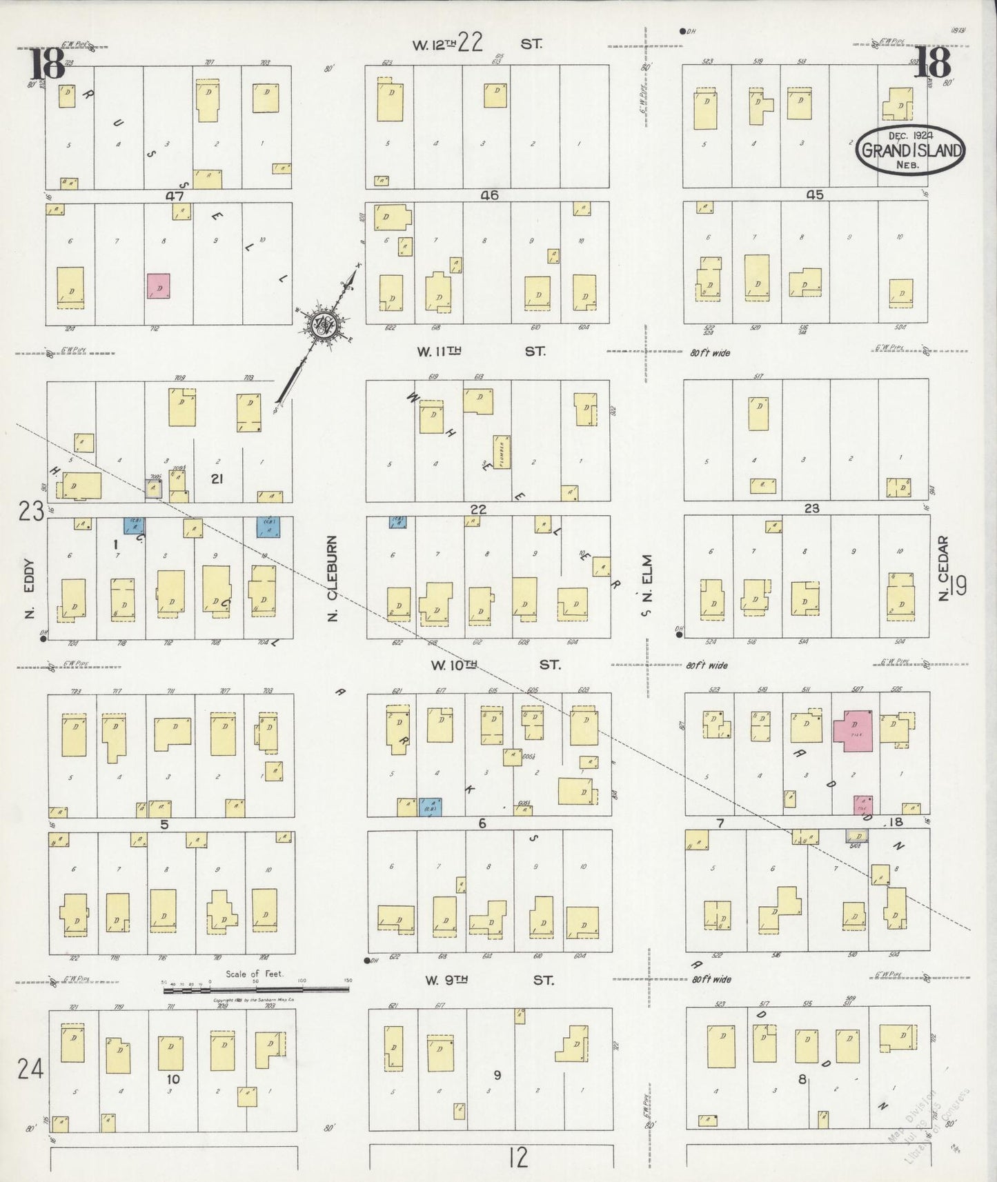 Sanborn Fire Insurance Map from Grand Island, Hall County, Nebraska (1924), Sheet #0018 - Complete Map Set gallery image, historic Sanborn map, vintage wall art, Nebraska Nebraska