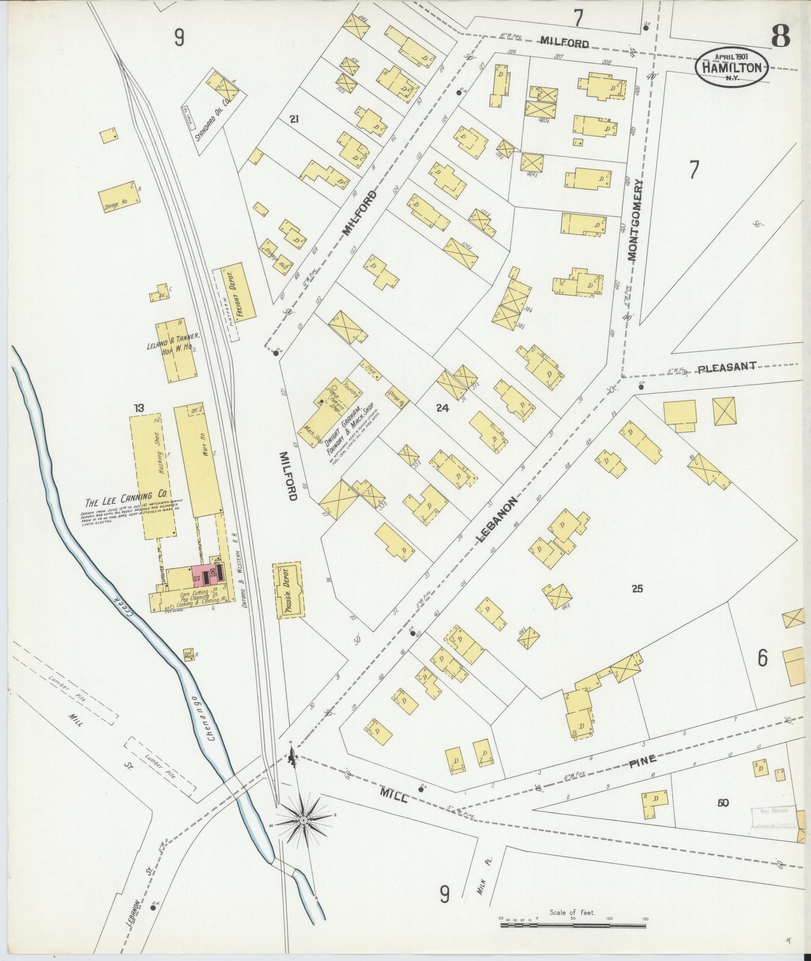 Sanborn Fire Insurance Map from Hamilton, Madison County, New York (1901), Sheet #0008 - Complete Map Set gallery image, historic Sanborn map, vintage wall art, New York New York